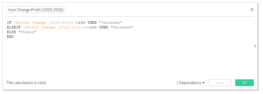 The icon logic using a plus or minus 100 dollar band for Stable